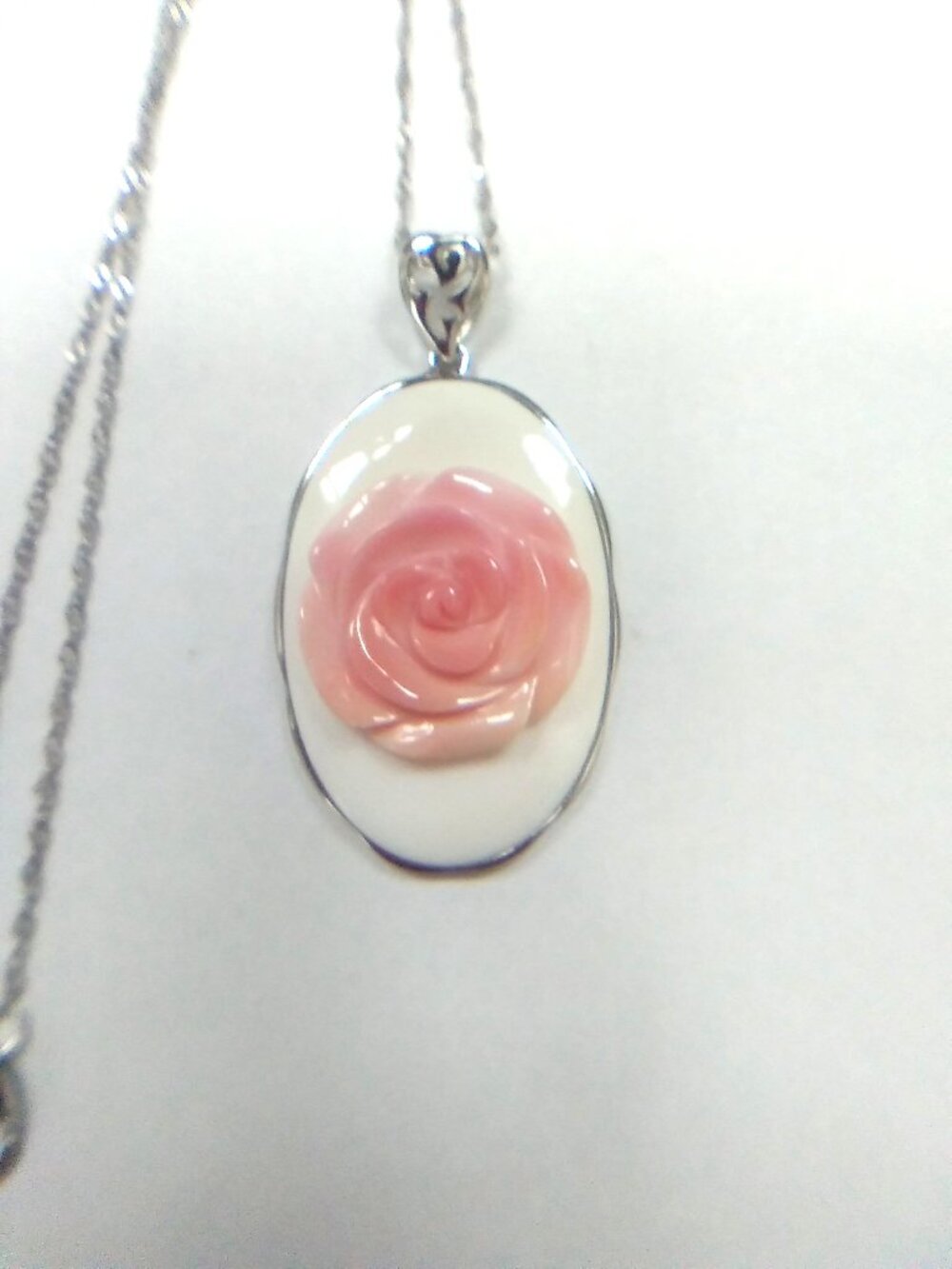 Carved Rose Conch Pendant with Chain - Picture 2 of 4